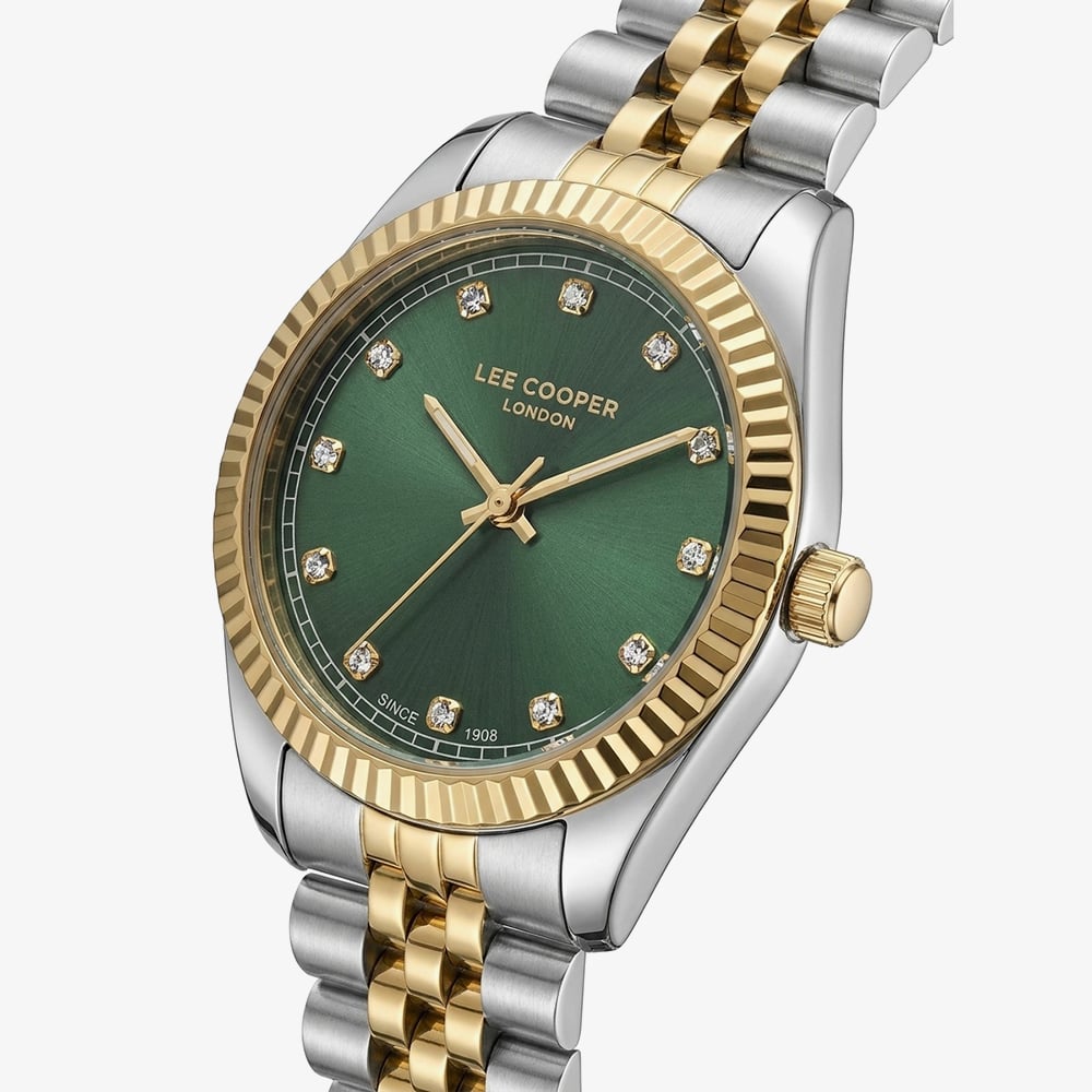 Lee Cooper Ladies Green Crystal Dial Two Tone Bracelet Watch LC08400.270