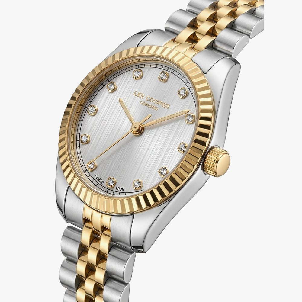 Lee Cooper Ladies Silver Crystal Dial Two Tone Bracelet Watch LC08400.230