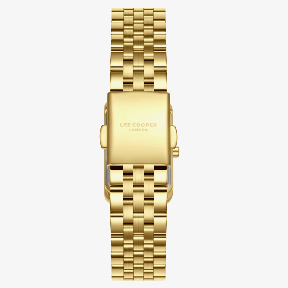 Lee Cooper Ladies White Mother of Pearl Rectangle Dial Golden Bracelet Watch LC08135.120