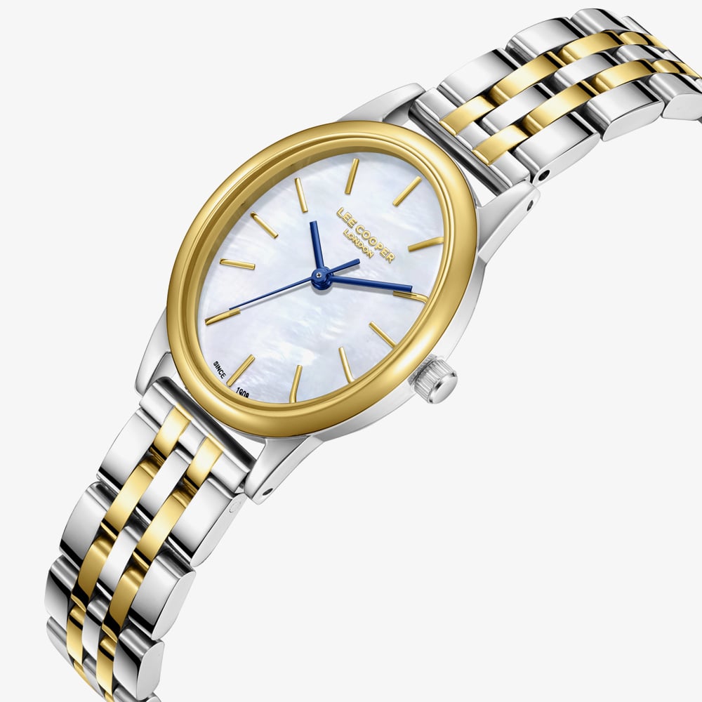 Lee Cooper Ladies White Mother of Pearl Oval Dial Two Tone Bracelet Watch LC08319.220