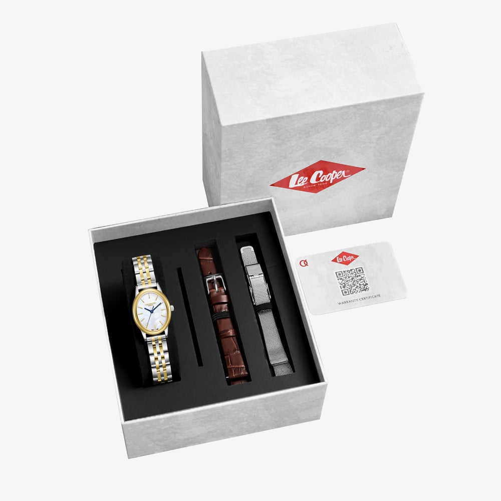 Lee Cooper Ladies White Mother of Pearl Oval Dial Two Tone Bracelet Watch LC08319.220