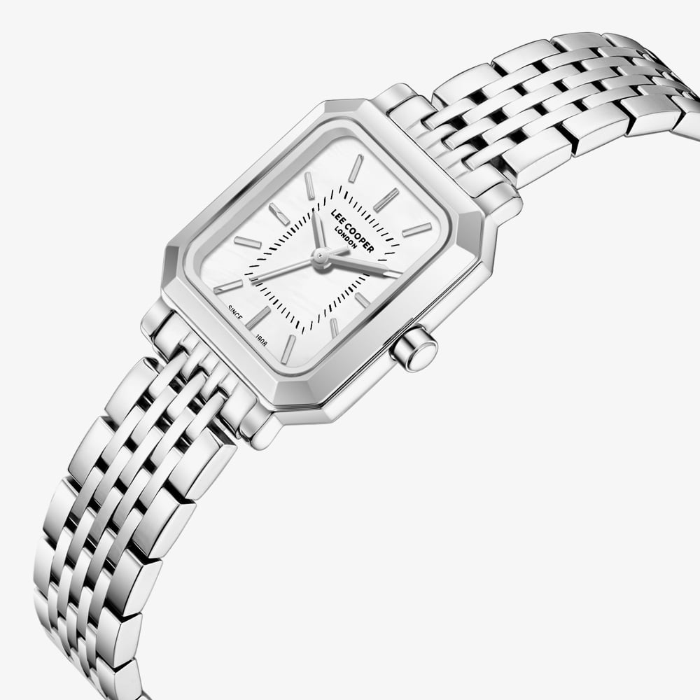 Lee Cooper Ladies White Mother of Pearl Rectangle Dial Bracelet Watch LC08203.320