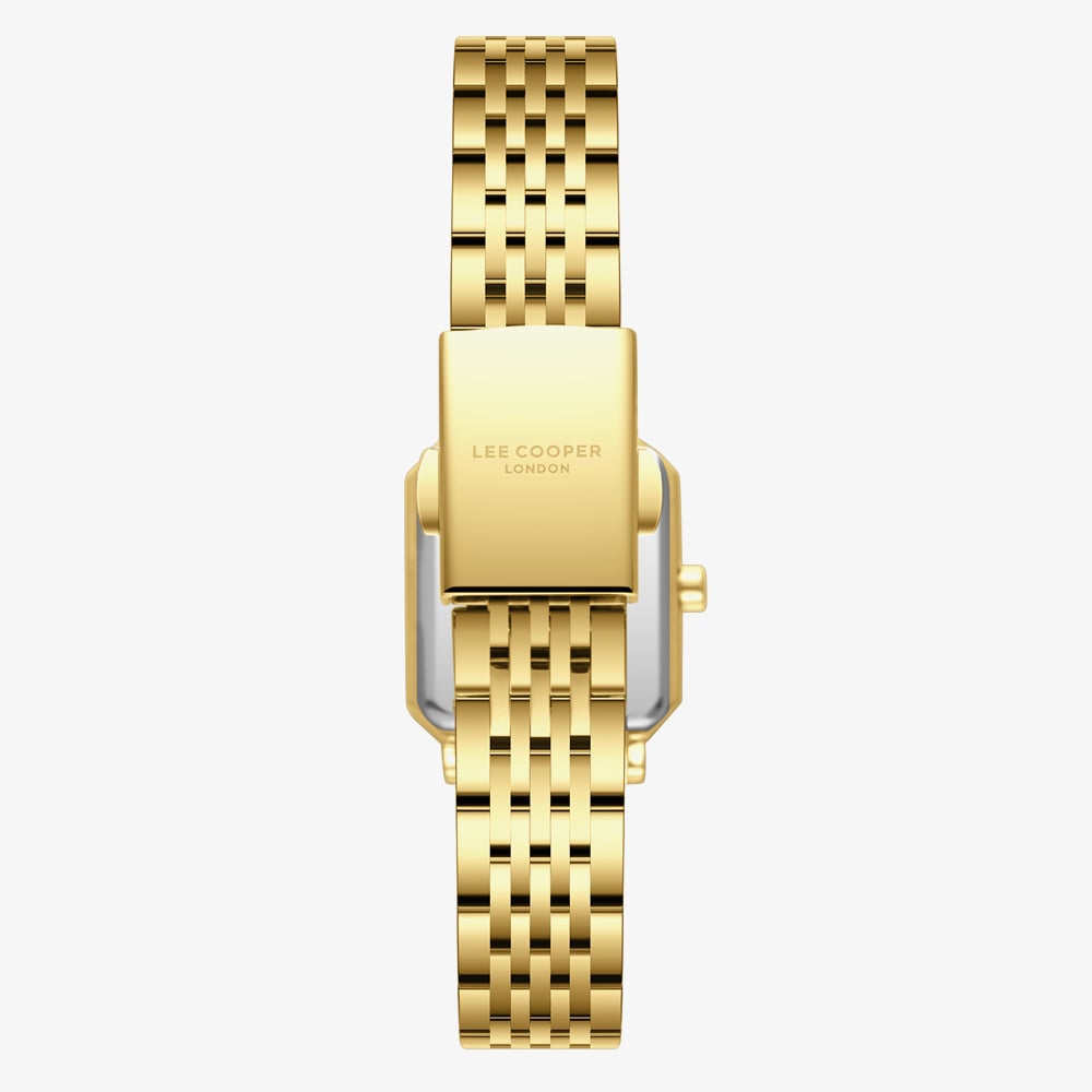 Lee Cooper Ladies White Mother of Pearl Rectangle Dial Golden Bracelet Watch LC08203.120