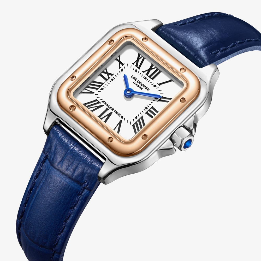 Lee Cooper Ladies White Square Dial Blue Leather Strap Watch LC08191.539