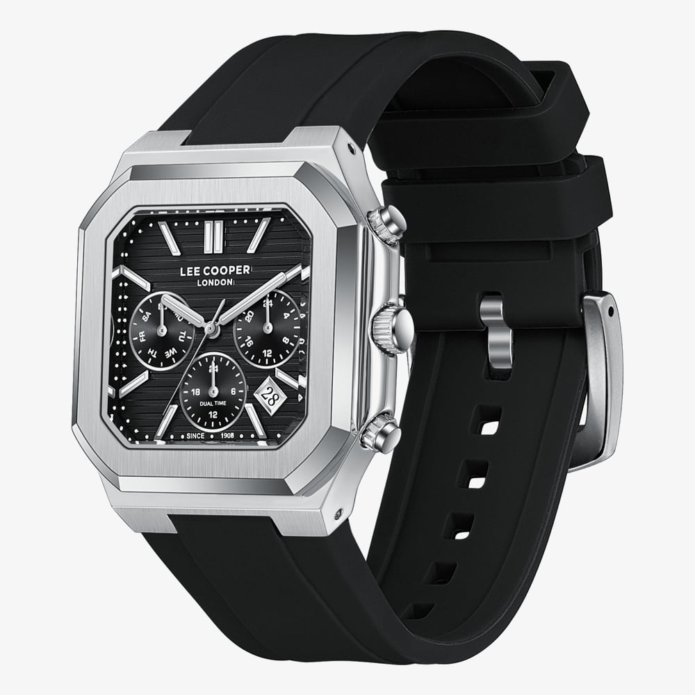 Lee Cooper Mens Black Dial Silicone Strap Watch LC08420.351