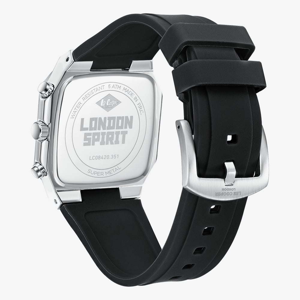 Lee Cooper Mens Black Dial Silicone Strap Watch LC08420.351
