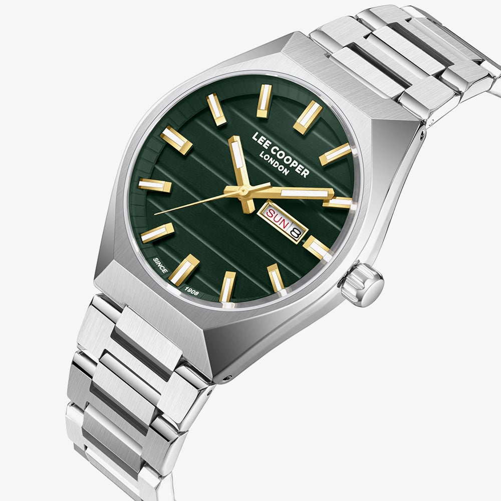 Lee Cooper Mens Green Dial Day/Date Bracelet Watch LC08363.370