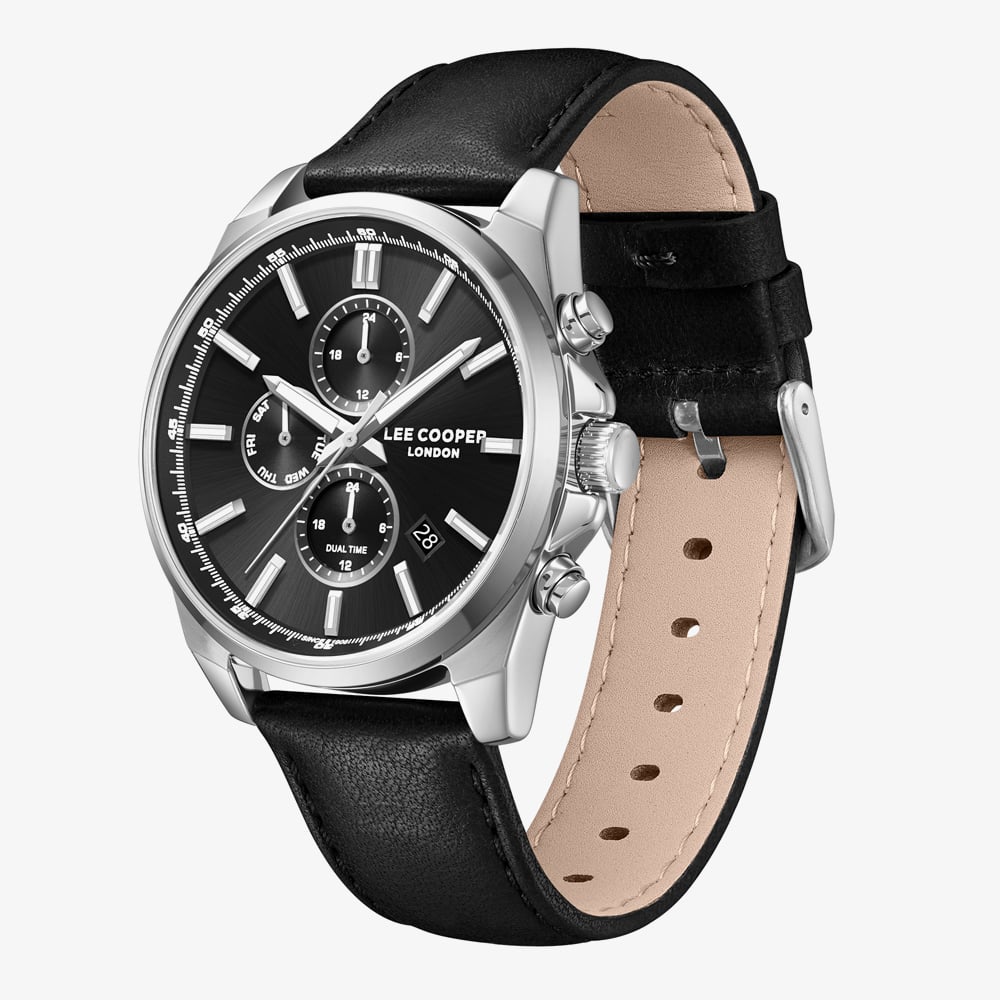 Lee Cooper Mens Black Dial Leather Strap Watch LC08354.351