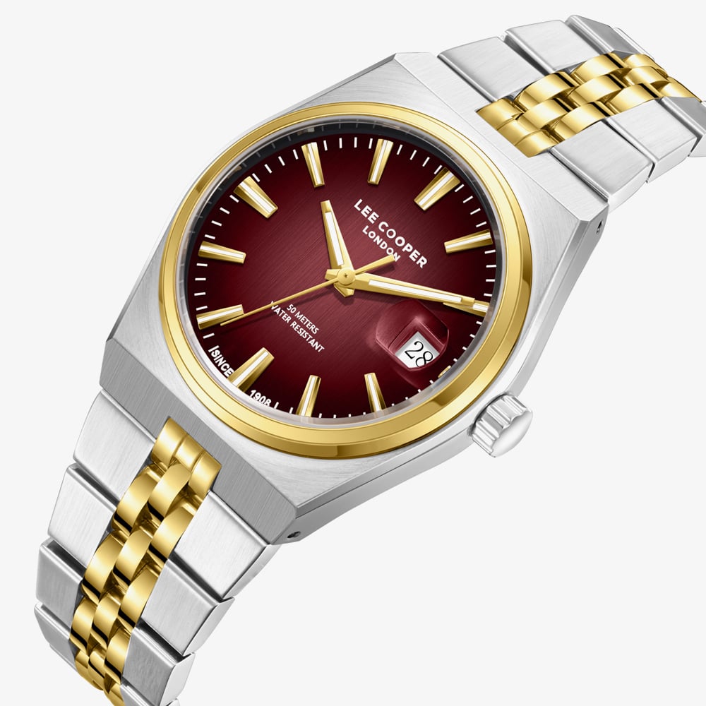 Lee Cooper Mens Red Dial Two Tne Bracelet Watch LC08397.280