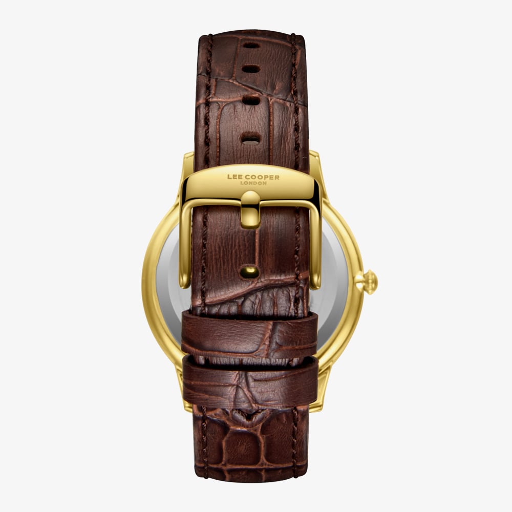 Lee Cooper Mens Green Dial Brown Leather Strap Watch LC08379.172