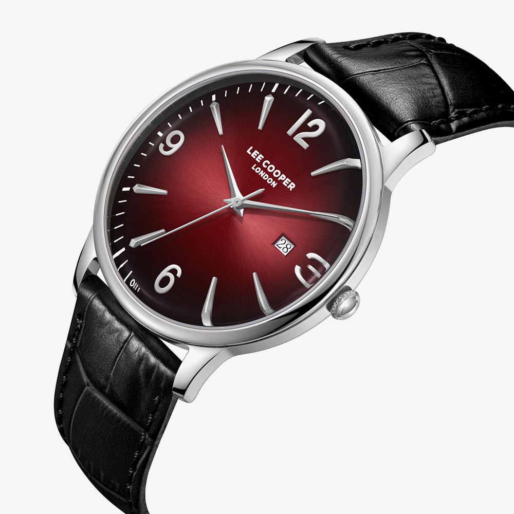 Lee Cooper Mens Red Dial Black Leather Strap Watch LC08379.381