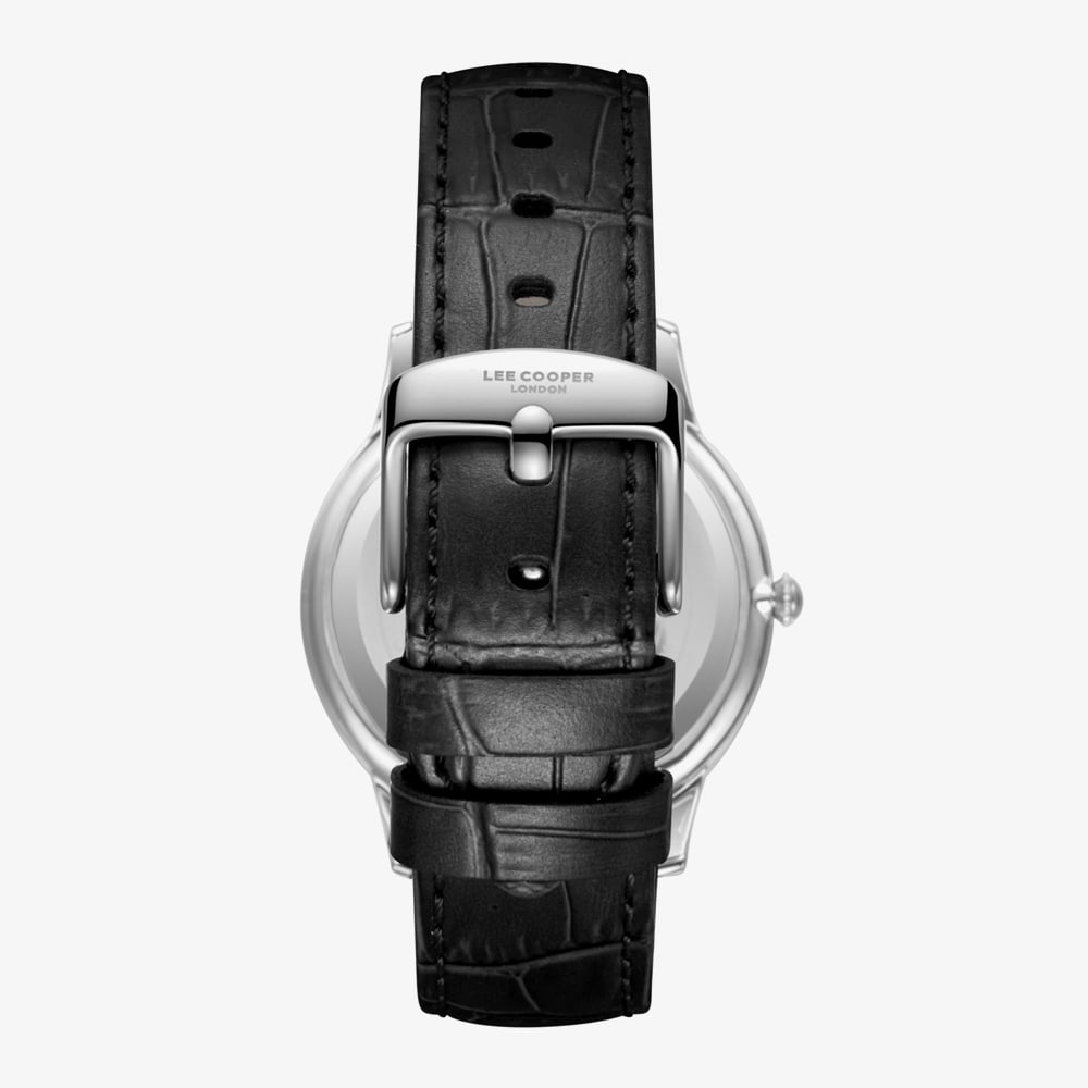 Lee Cooper Mens Red Dial Black Leather Strap Watch LC08379.381