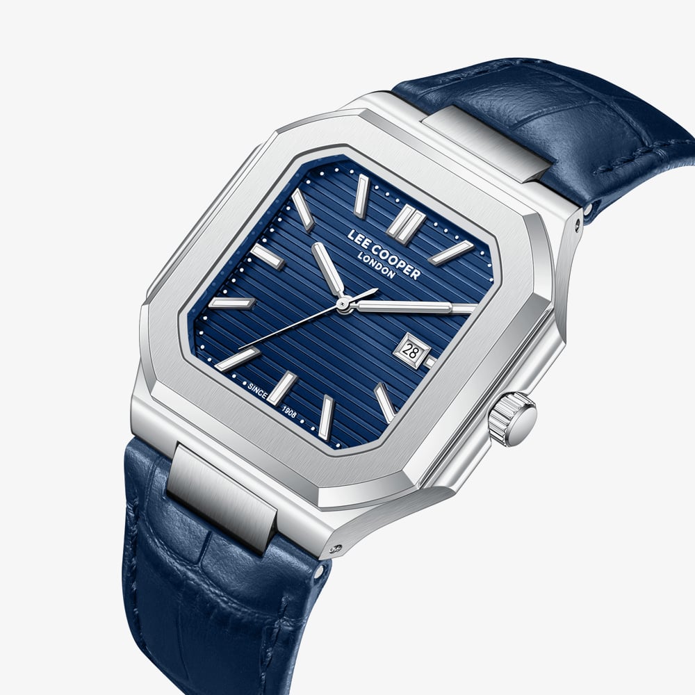 Lee Cooper Mens Blue Square Dial Leather Strap Watch LC08268.399