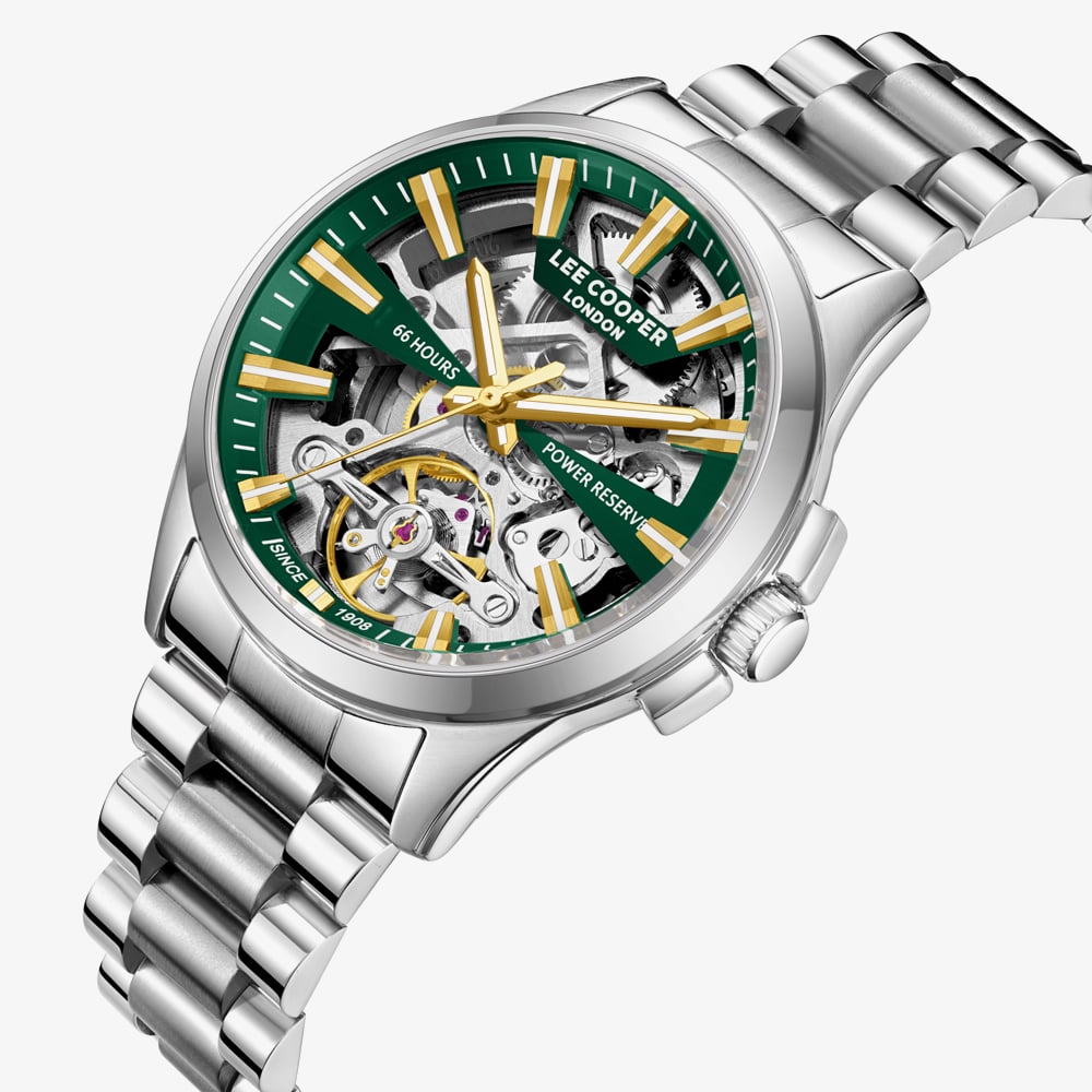 Lee Cooper Mens Green Skeleton Dial Automatic Bracelet Watch LC08311.370
