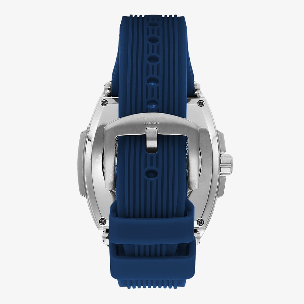 Lee Cooper Mens Blue Skeleton Dial Automatic Rubber Strap Watch LC07979.399