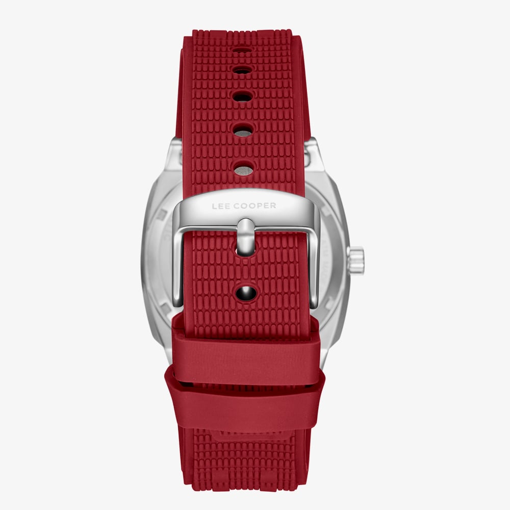 Lee Cooper Mens Red Skeleton Dial Automatic Rubber Strap Watch LC08074.388