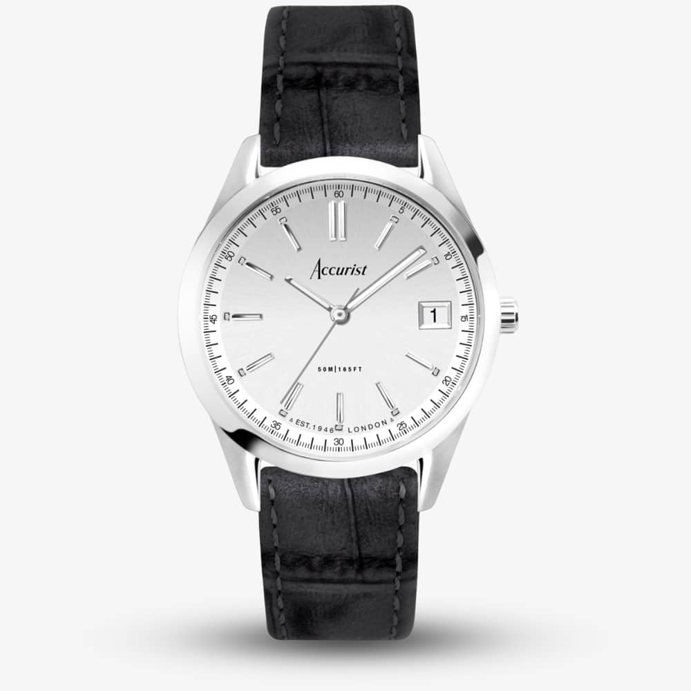 House of Watches - Accurist Everyday Black Leather Strap Watch 74006