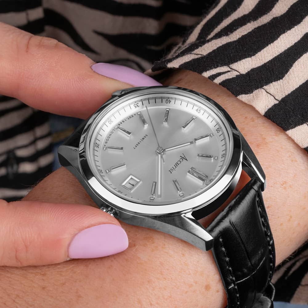 Accurist Everyday Black Leather Strap Watch 74006