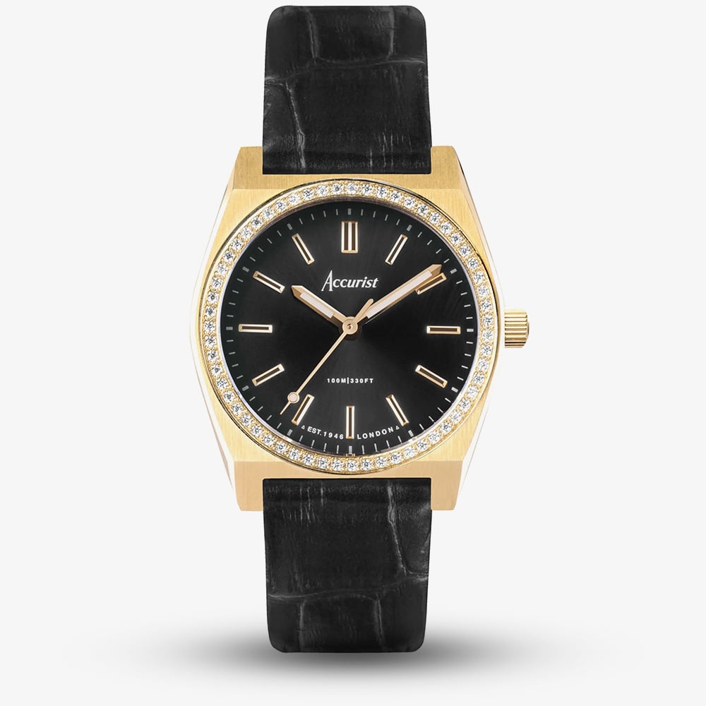 House of Watches - Accurist Ladies Origin Black Leather Strap Watch 70014