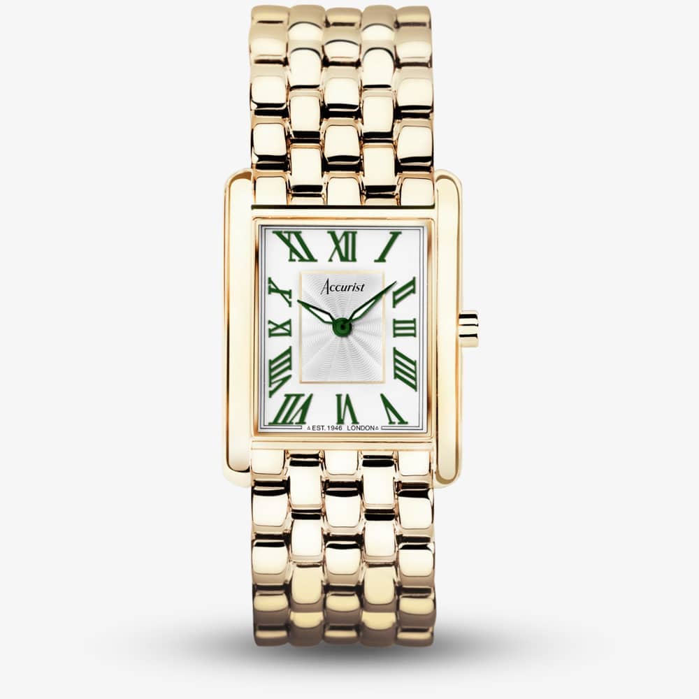 House of Watches - Accurist Rectangle Gold With Green Roman Numerals Watch 71008