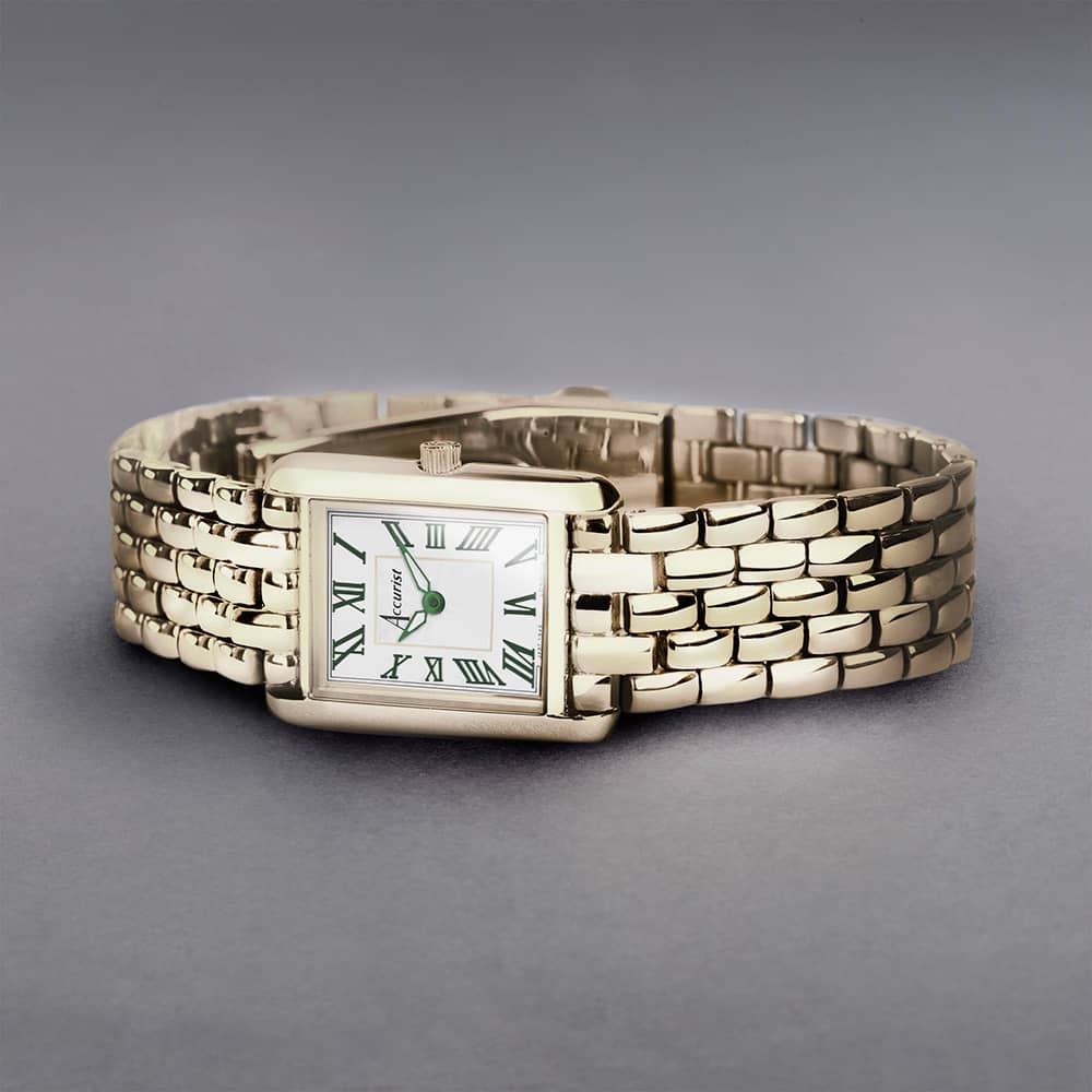 Accurist Rectangle Gold With Green Roman Numerals Watch 71008