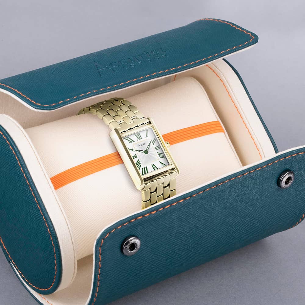Accurist Rectangle Gold With Green Roman Numerals Watch 71008