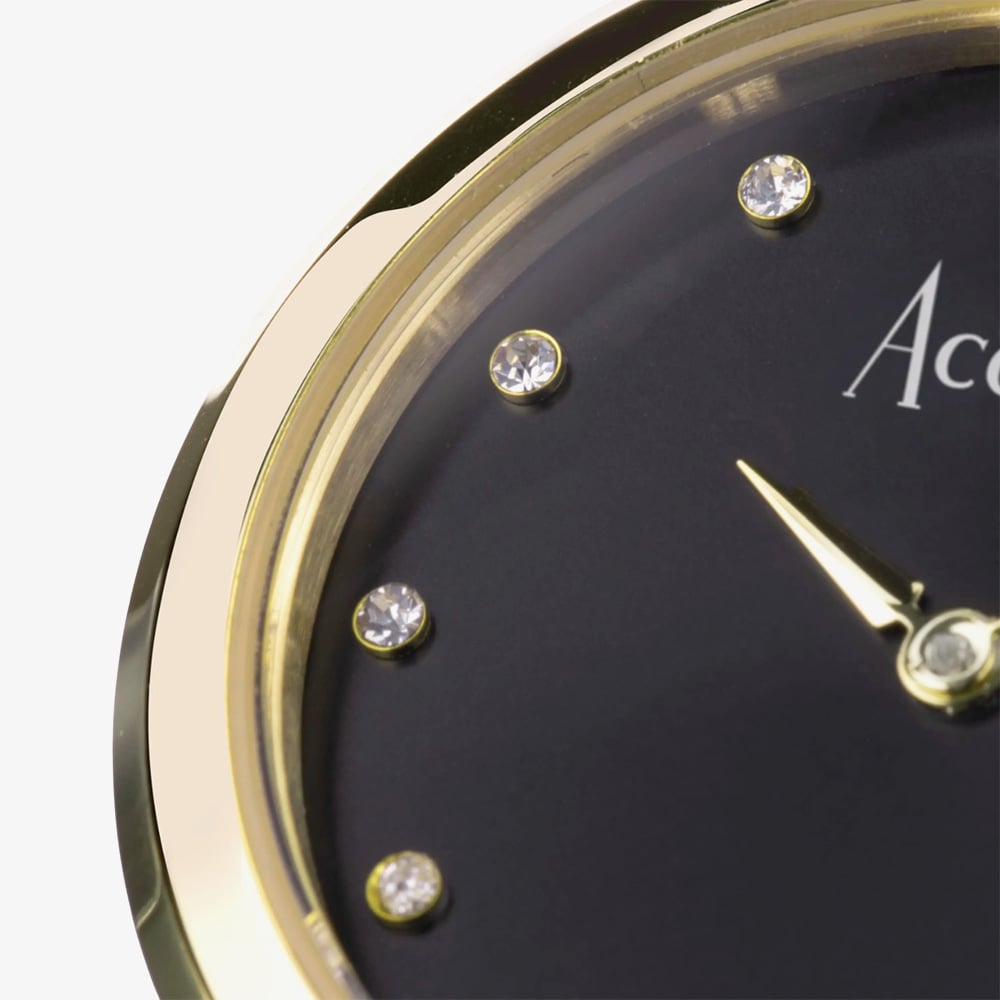 Accurist Ladies Jewellery Onyx Dial Gold Plated Bracelet Watch 78002