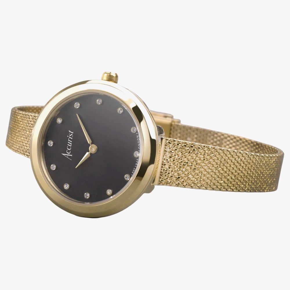 Accurist Ladies Jewellery Onyx Dial Gold Plated Bracelet Watch 78002