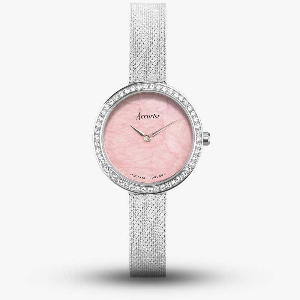 House of Watches - Accurist Ladies Jewellery Rose Quartz Dial Bracelet Watch 78005