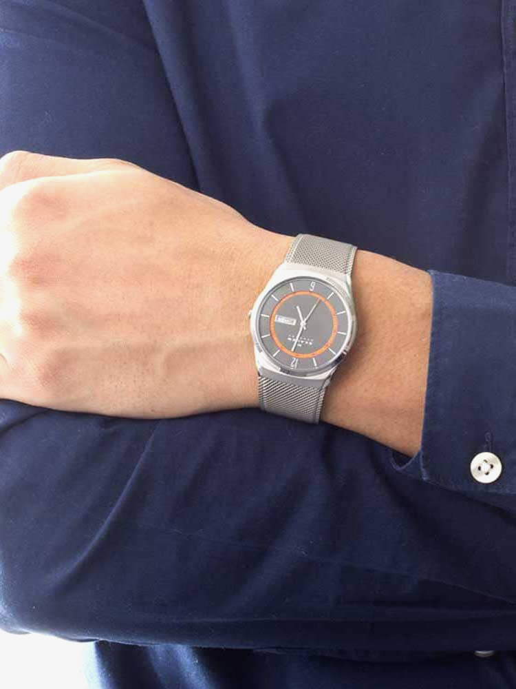 Skagen Titanium Grey Mesh Black And Orange Watch SKW6007