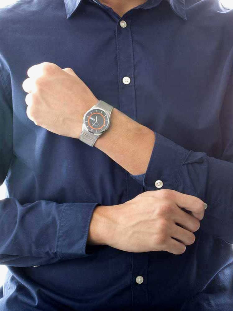 Skagen Titanium Grey Mesh Black And Orange Watch SKW6007