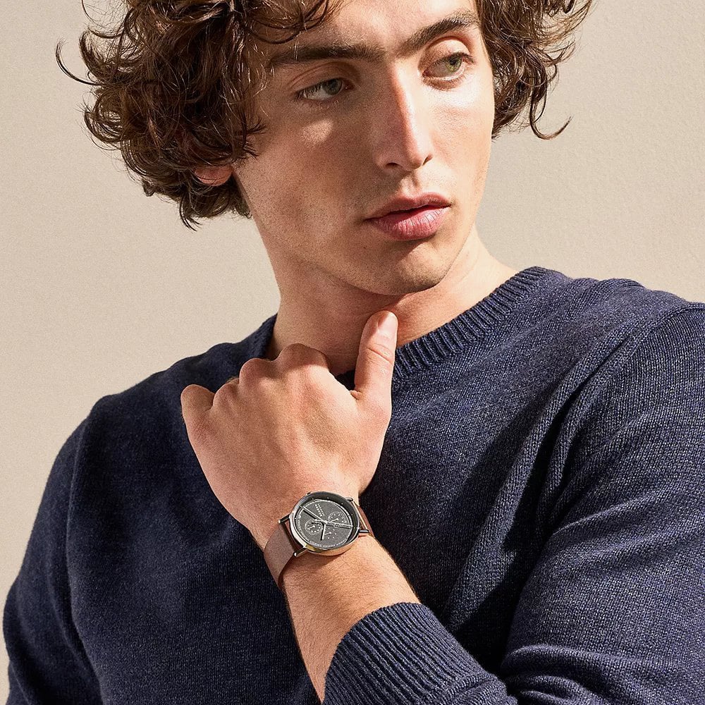 Skagen Mens Signatur Brown Leather Strap Watch SKW6941