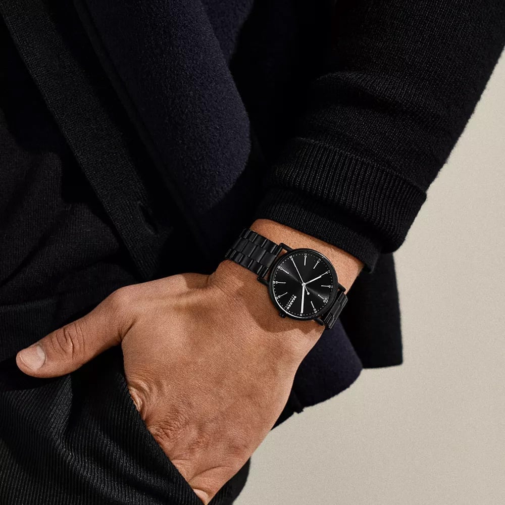 Skagen Mens Signatur Three-Hand Black Bracelet Watch SKW6952