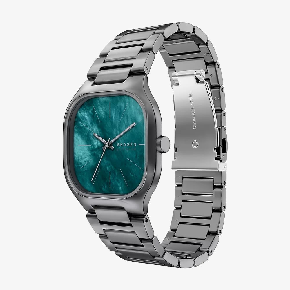 Skagen Mens Mellem Three-Hand Green Dial Gunmetal Bracelet Watch SKW6954
