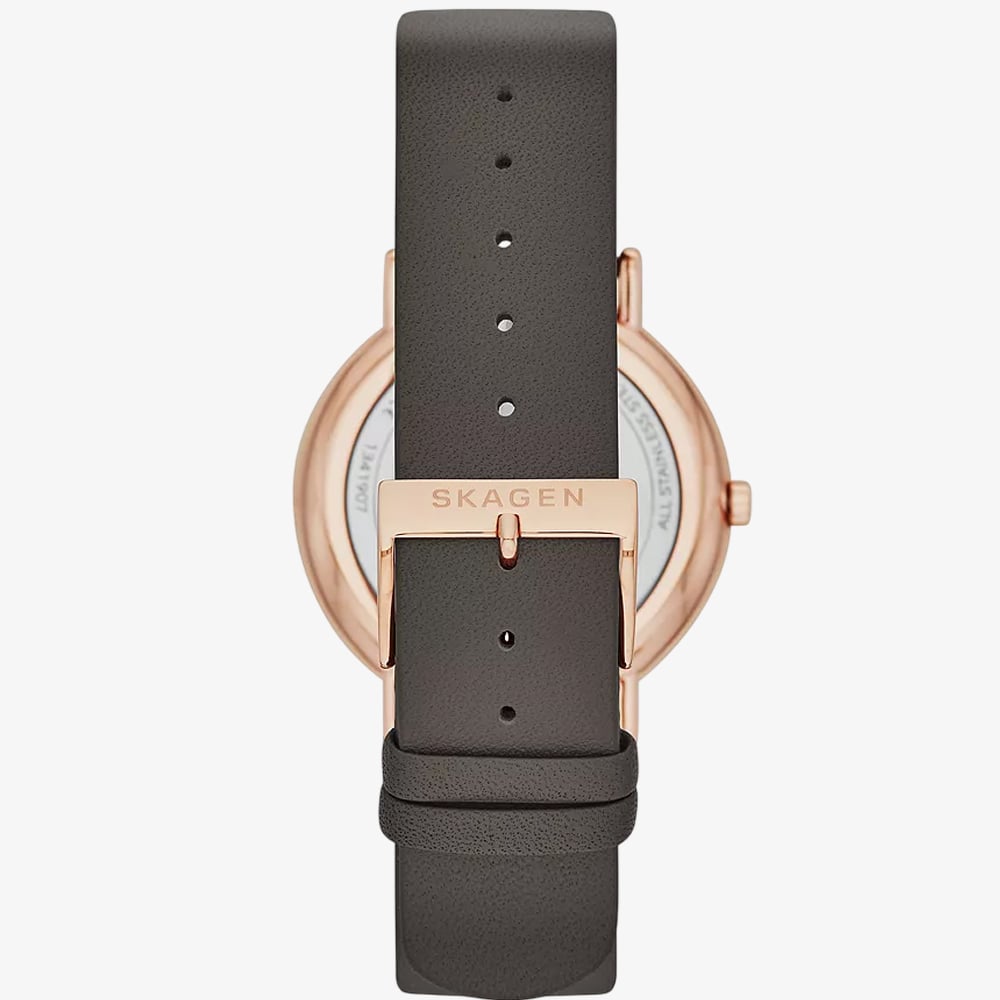 Skagen Unisex Signatur Grey Leather Strap Watch SKW2794