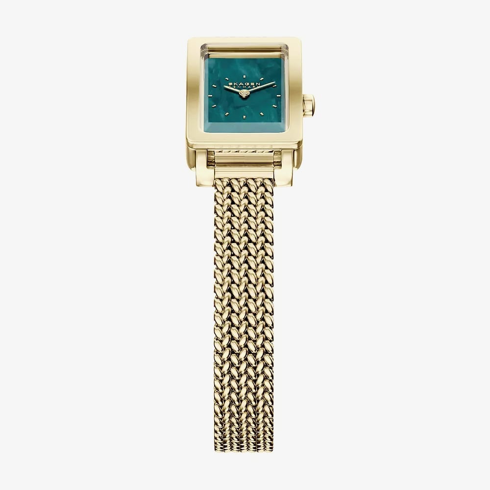Skagen Ladies Hagen Micro Two-Hand Green Dial Gold-Tone Mesh Bracelet Watch SKW3186