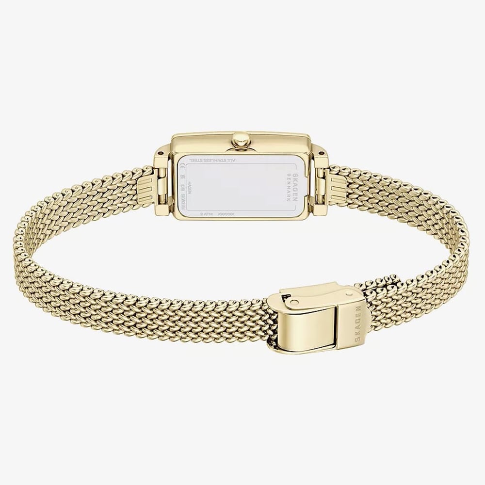 Skagen Ladies Hagen Micro Two-Hand Green Dial Gold-Tone Mesh Bracelet Watch SKW3186