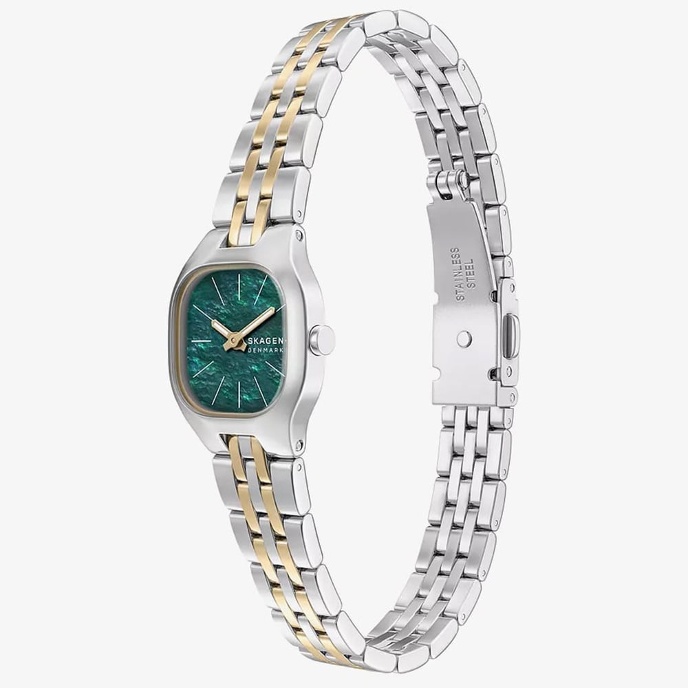 Skagen Ladies Mellem Micro Two-Hand Green Dial Two-Tone Bracelet Watch SKW3187