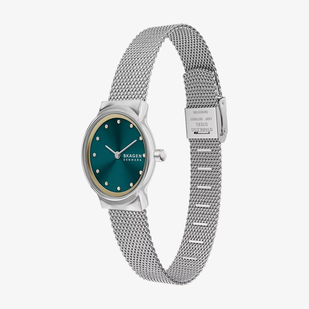 Skagen Ladies Freja Lille Two-Hand Green Dial Mesh Bracelet Watch SKW3188