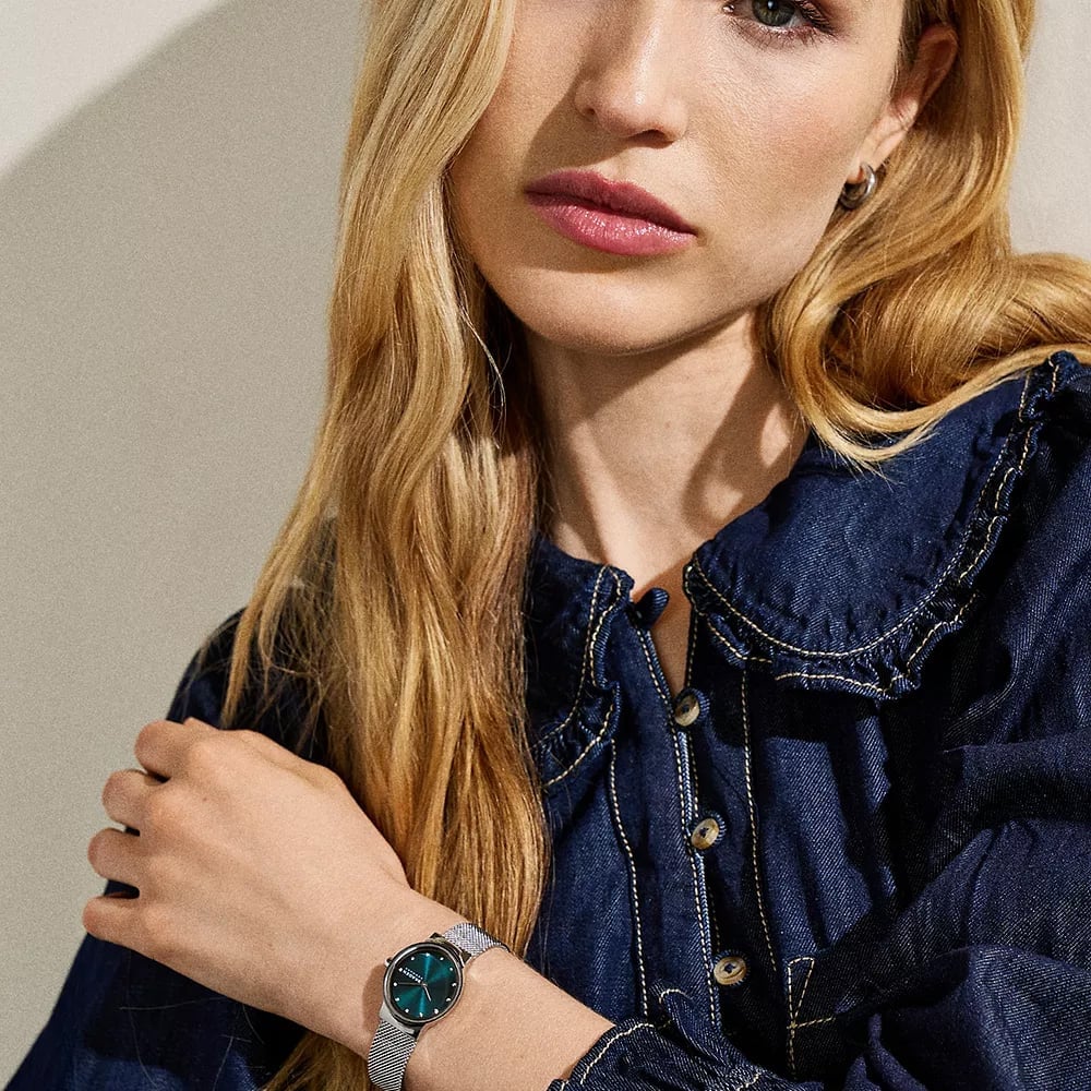 Skagen Ladies Freja Lille Two-Hand Green Dial Mesh Bracelet Watch SKW3188