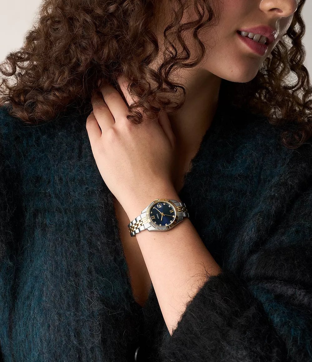Fossil Ladies Scarlette Two-Tone Blue Dial Watch ES5443