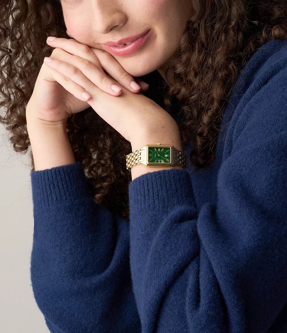 Fossil Ladies Raquel Gold Tone Green Dial Watch ES5452