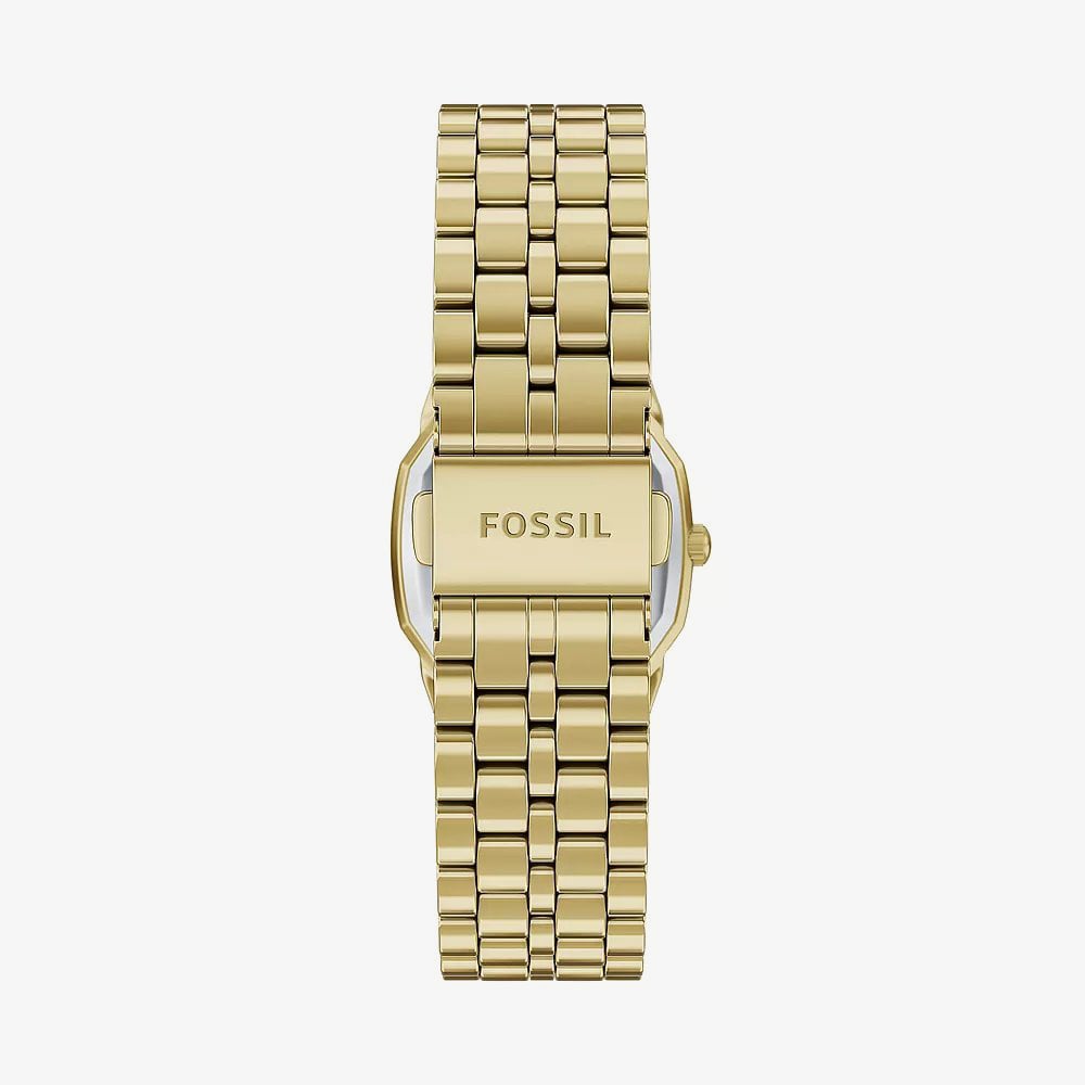 Fossil Ladies Harlow Red Octagon Dial Golden Bracelet Watch ES5511