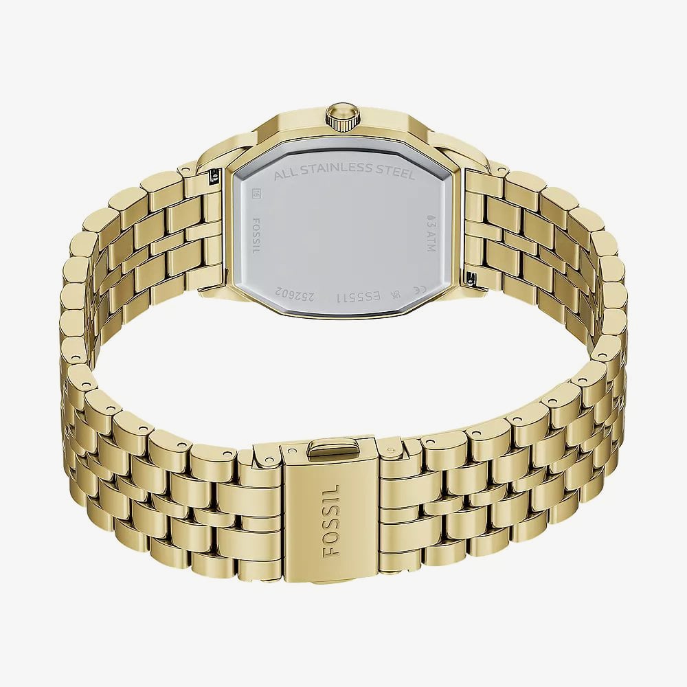 Fossil Ladies Harlow Red Octagon Dial Golden Bracelet Watch ES5511