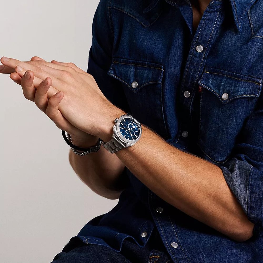 Fossil Mens Machine Blue Dial Chronograph Watch FS6096