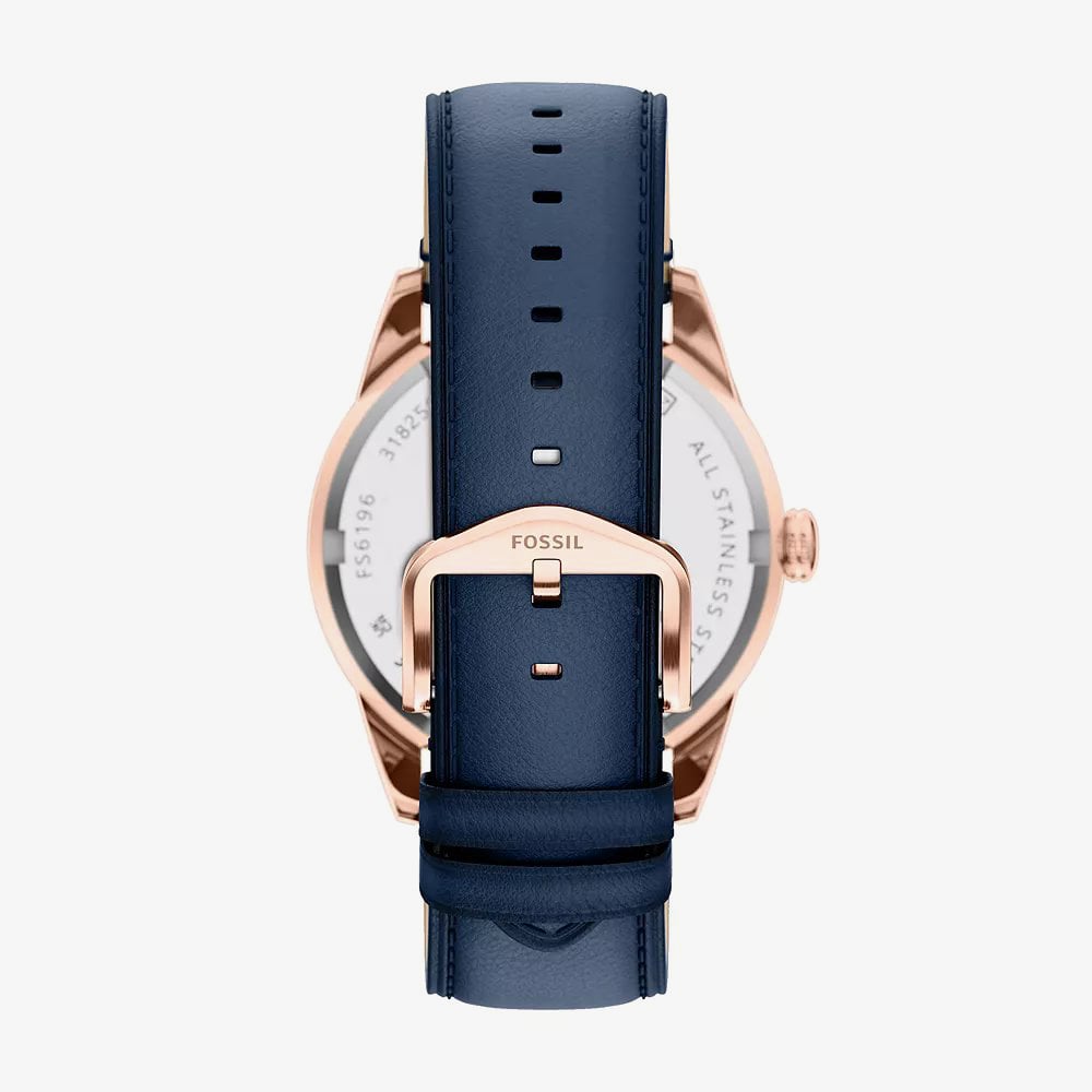Fossil Mens Pearson Blue Dial Blue Leather Strap Watch FS6196