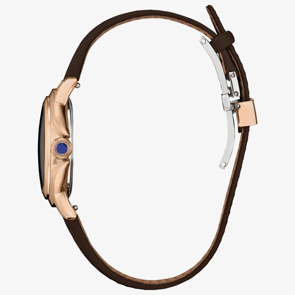 Citizen Ceci Eco Drive Rose Gold Tone Plated Brown Leather Watch EM1163-09X