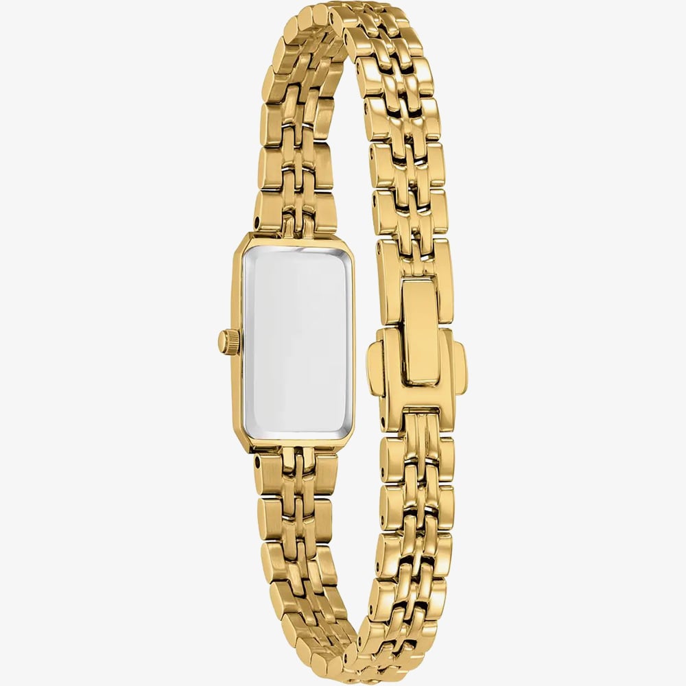 Citizen Ladies Silhouette Gold Tone White Rectangle Dial Watch EG2693-51P