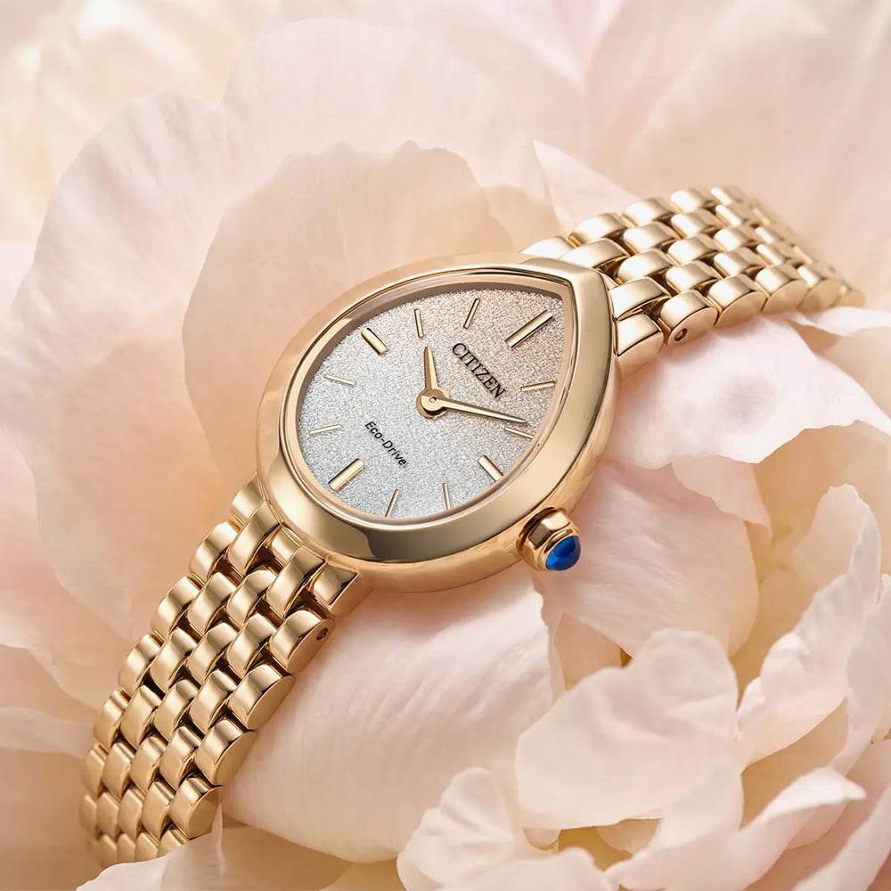 Citizen Ladies Citizen L Rainell Sparkly White Teardrop Dial Golden Bracelet Watch EX1552-59A