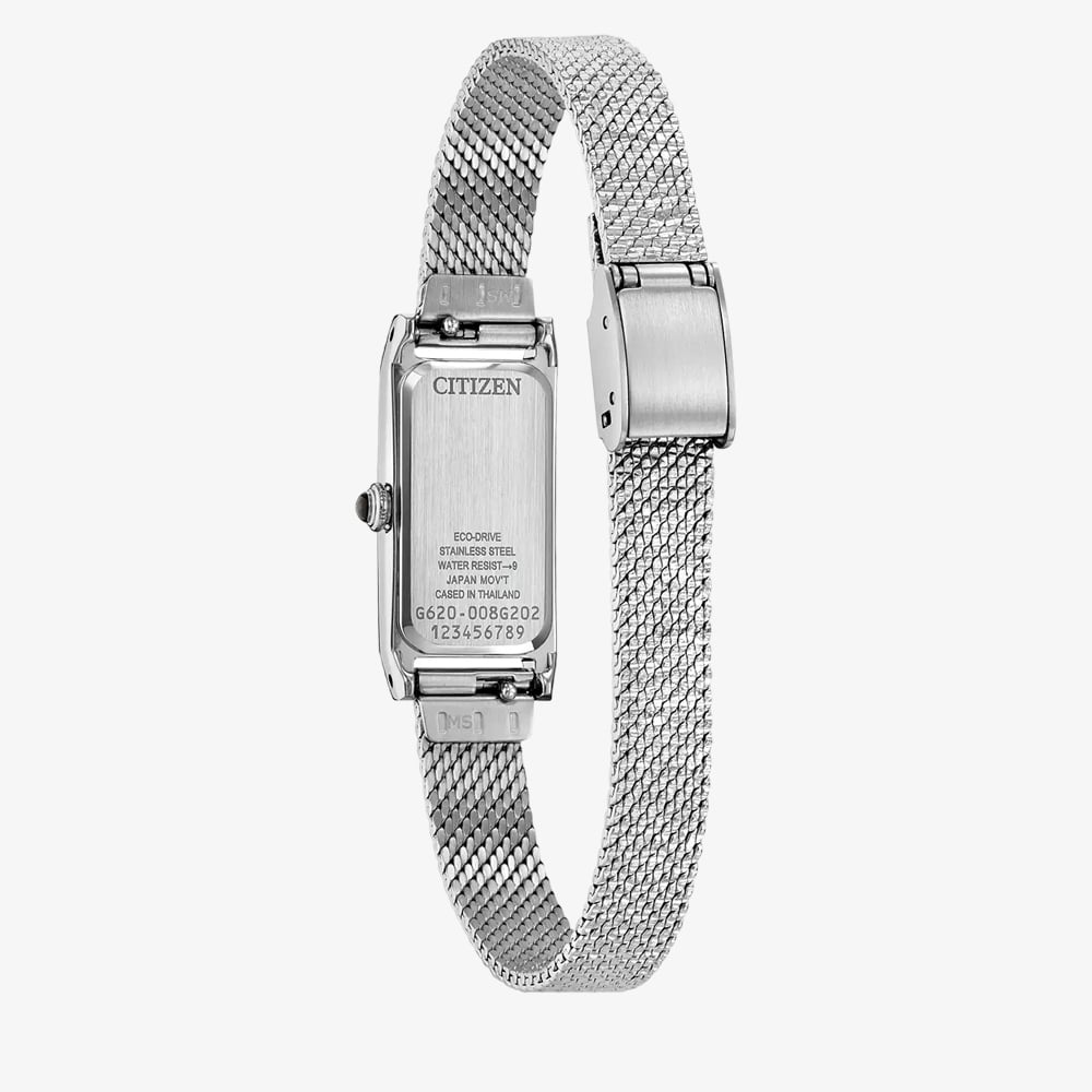 Citizen Ladies Fio Eco-Drive White Rectangular Dial Mesh Bracelet Watch EG7120-51A